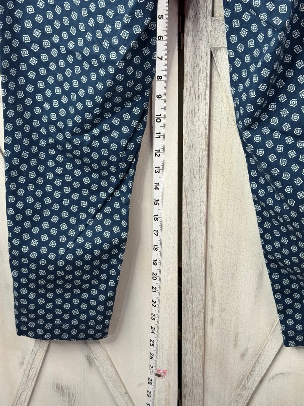 Orvis Navy Blue Geometric Print Ankle Pants Size 14 NWT Cropped Casual Preppy